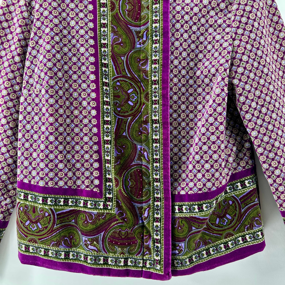 ISAAC MIZRAHI Purple Green VELVET Paisley Blazer Bohemian SUIT JACKET WOMENS M - Picture 5 of 11